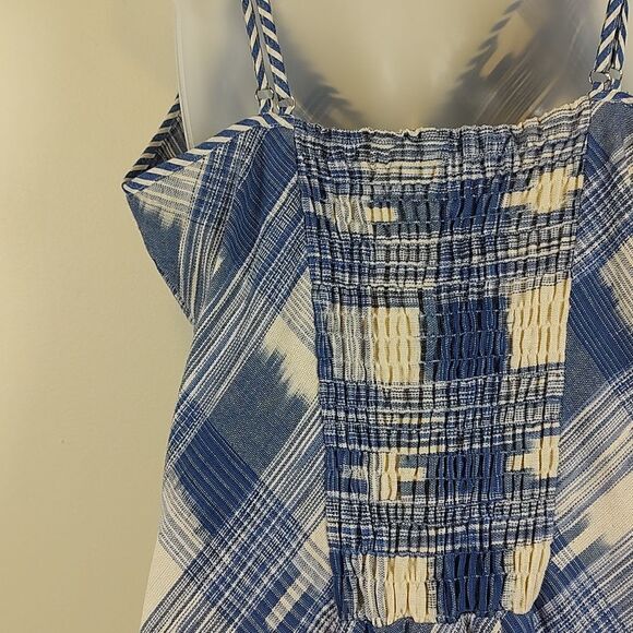 Indigo Handloom Blue And White Cotton  Plaid Maxi Dress - Picture 10 of 12
